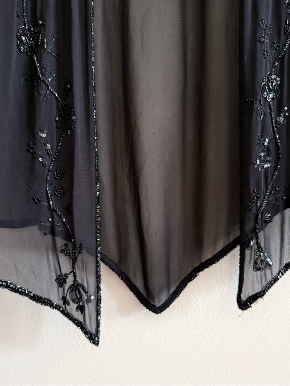 Parisline 90s Sheer Black Beaded Evening Long Duster Jacket Medium - Picture 6 of 9